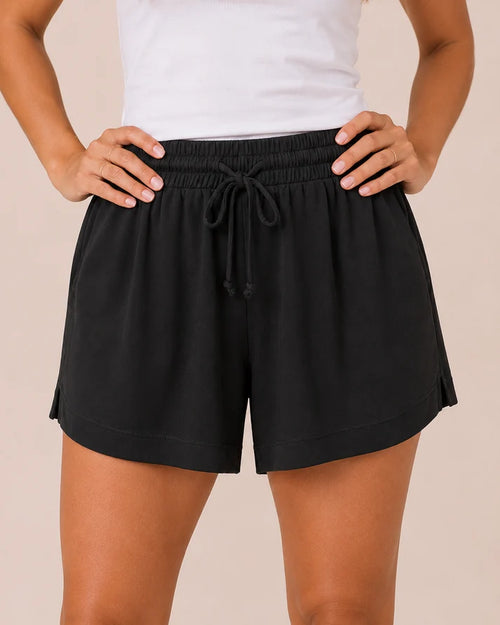 Black Drawstring Elastic‑Waist Casual Lounge Shorts