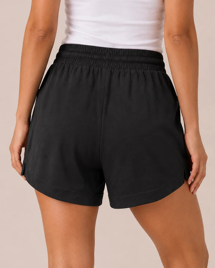 Black Drawstring Elastic‑Waist Casual Lounge Shorts