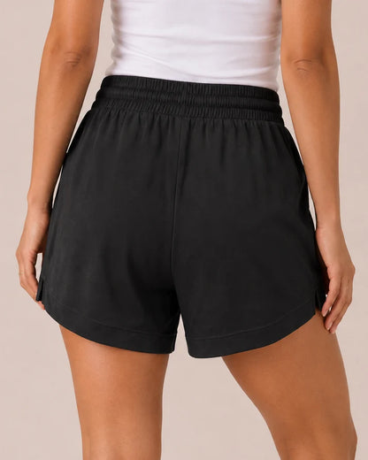 Black Drawstring Elastic‑Waist Casual Lounge Shorts