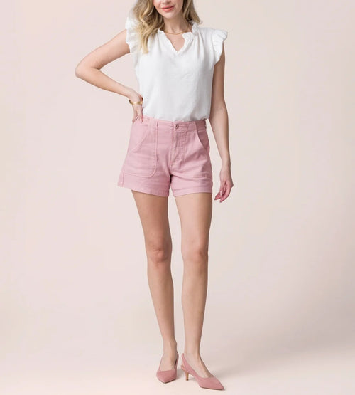 Blush Pink Linen‑Blend Utility Casual Shorts