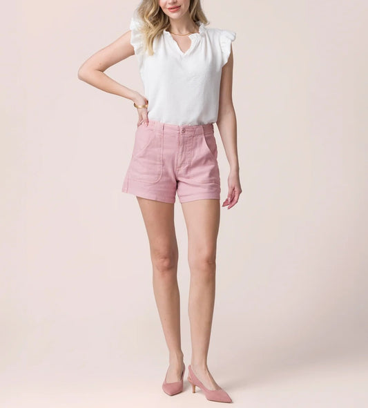 Blush Pink Linen‑Blend Utility Casual Shorts