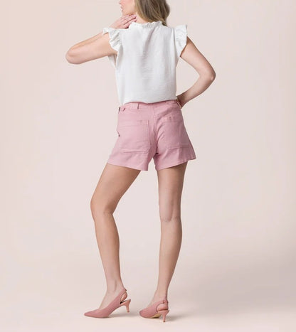 Blush Pink Linen‑Blend Utility Casual Shorts